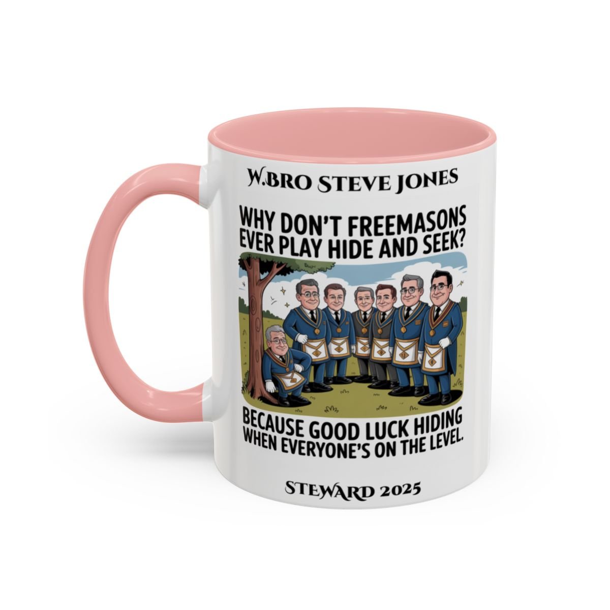 Premium Personalised Freemason Colour Rim Mug - Meme - Hide and Seek - Masonic Mugs