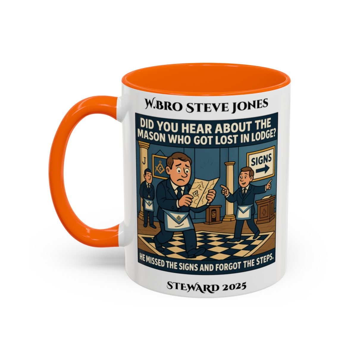 Premium Personalised Freemason Colour Rim Mug - Meme - missed the signs - Masonic Mugs