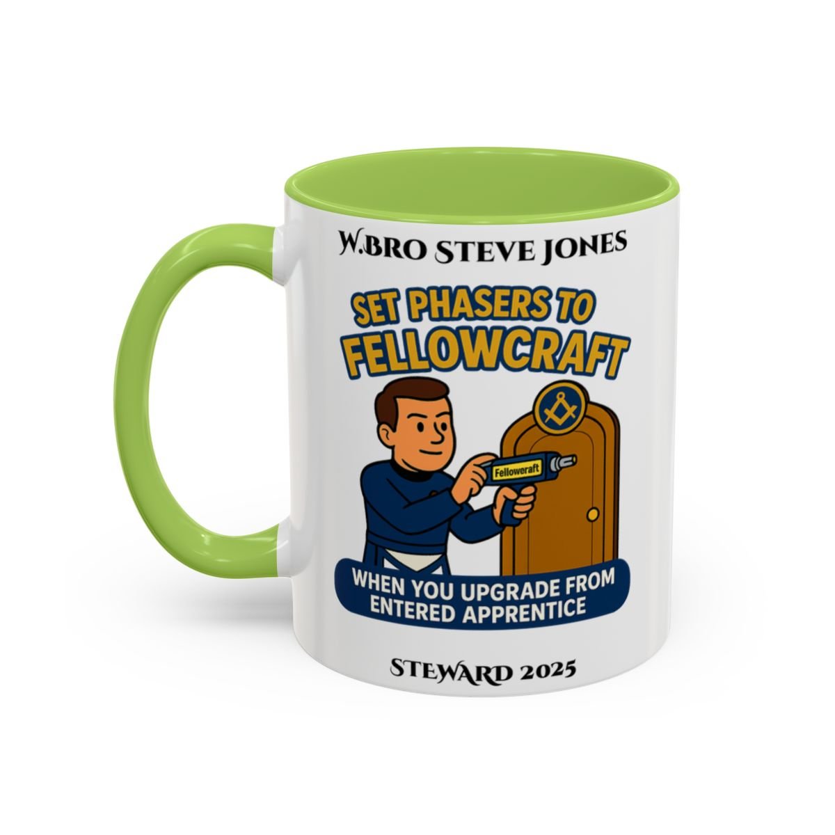 Premium Personalised Freemason Colour Rim Mug - Meme - Set Phasers to Fellowcraft - Masonic Mugs