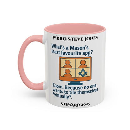 Premium Personalised Freemason Colour Rim Mug - Meme - What’s a Mason’s least favourite app? - Masonic Mugs