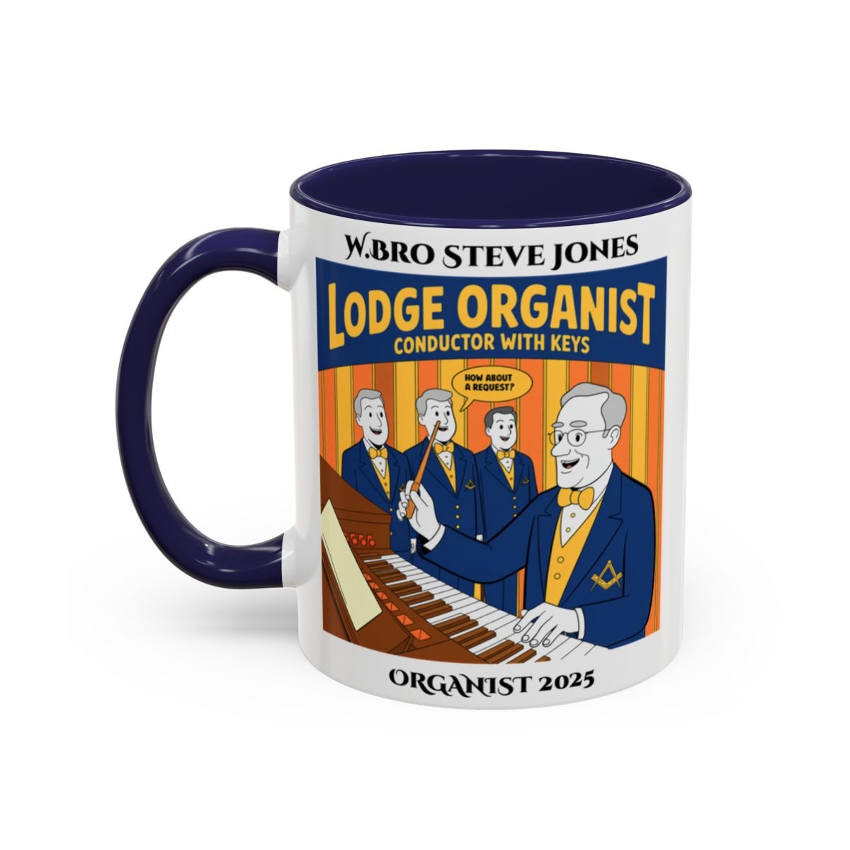 Premium Personalised Freemason Colour Rim Mug - Organist Design - Conductor with keys - Masonic Mugs