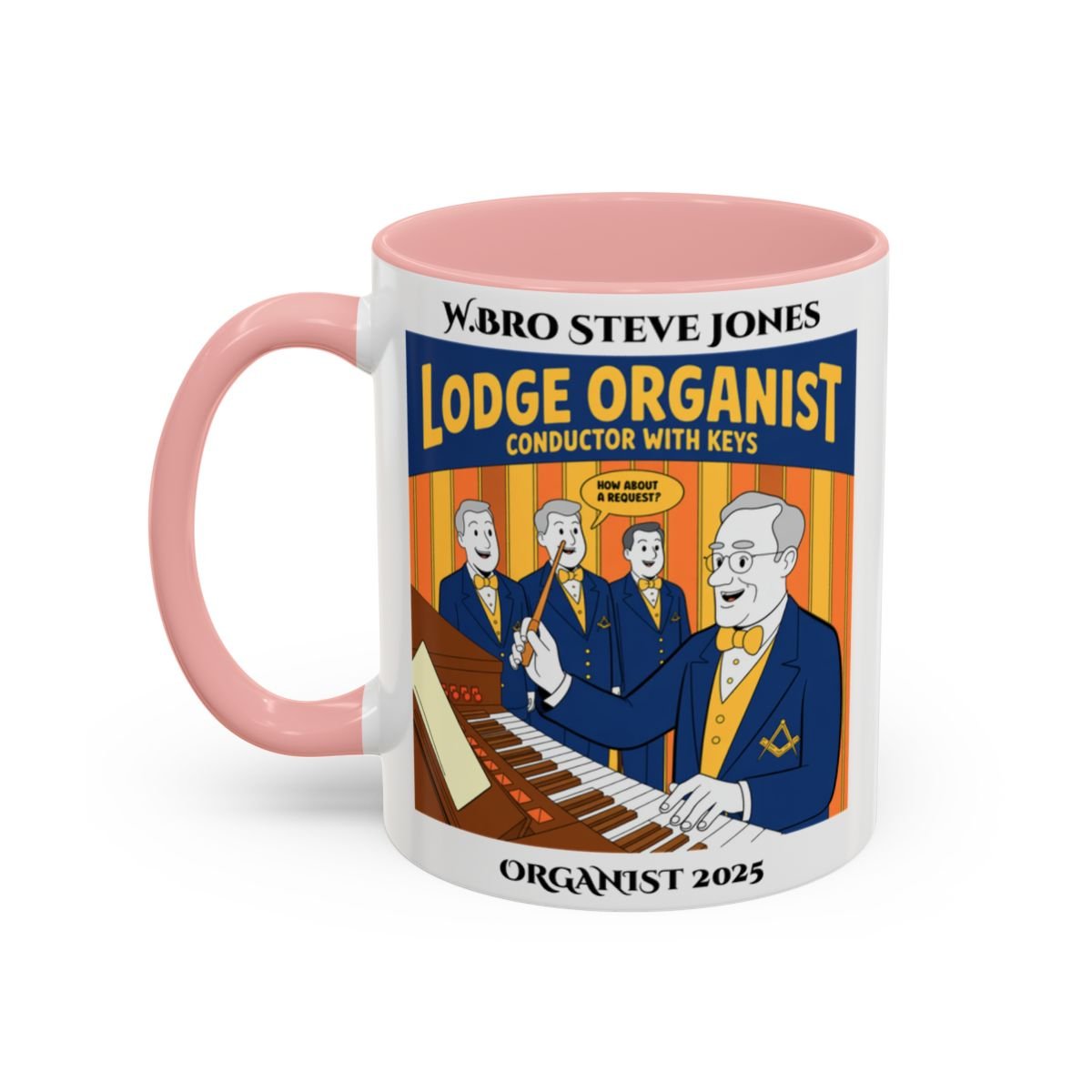 Premium Personalised Freemason Colour Rim Mug - Organist Design - Conductor with keys - Masonic Mugs
