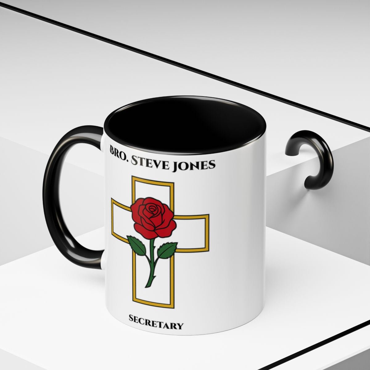 Premium Personalised Freemason Colour Rim Mug - Rose Croix Design - Masonic Mugs