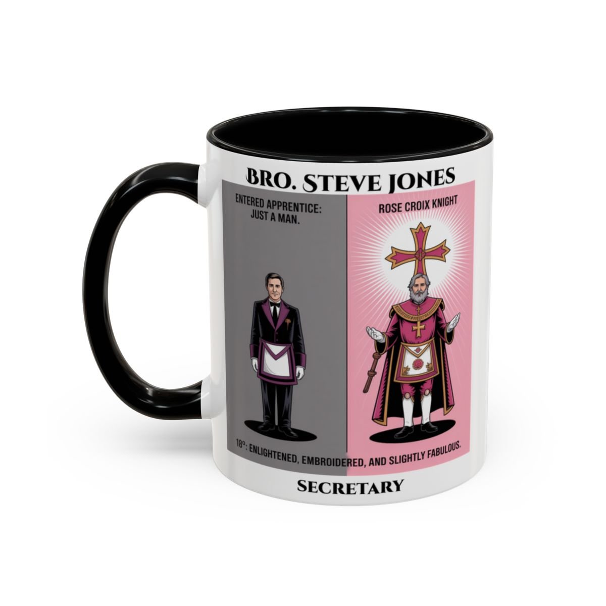 Premium Personalised Freemason Colour Rim Mug - Rose Croix Knight Design - Masonic Mugs