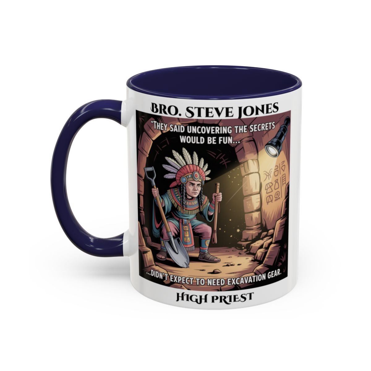 Premium Personalised Freemason Colour Rim Mug - Royal Arch Archaeologist Cartoon - Masonic Mugs