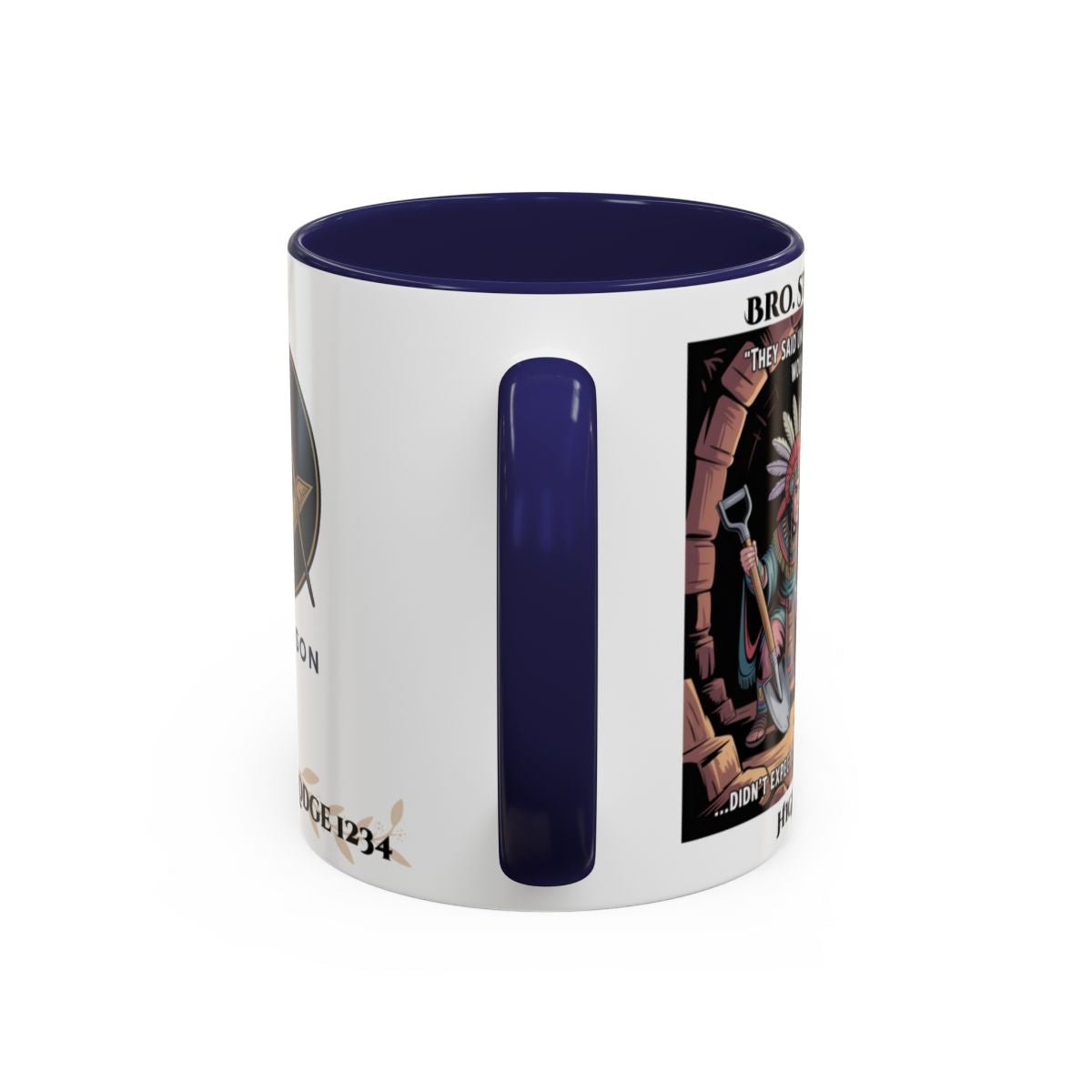 Premium Personalised Freemason Colour Rim Mug - Royal Arch Archaeologist Cartoon - Masonic Mugs