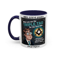 Premium Personalised Freemason Colour Rim Mug - Royal Arch Funny Triple Tau Design - Masonic Mugs