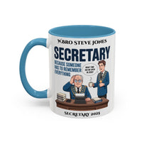 Premium Personalised Freemason Colour Rim Mug - Secretary Design - Becuase someone has to remember everything - Masonic Mugs
