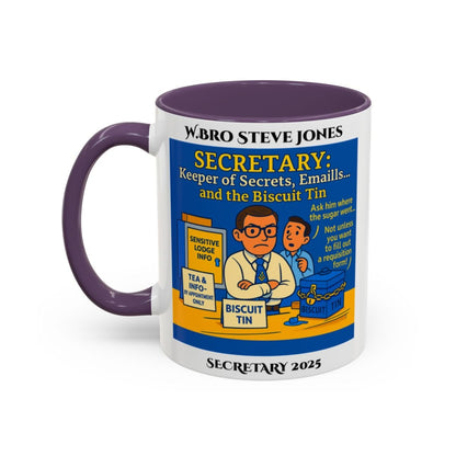 Premium Personalised Freemason Colour Rim Mug - Secretary Design - Keeper of the Secrets and Biscuit tin - Masonic Mugs