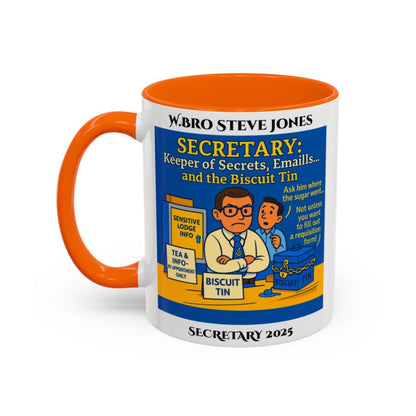 Premium Personalised Freemason Colour Rim Mug - Secretary Design - Keeper of the Secrets and Biscuit tin - Masonic Mugs