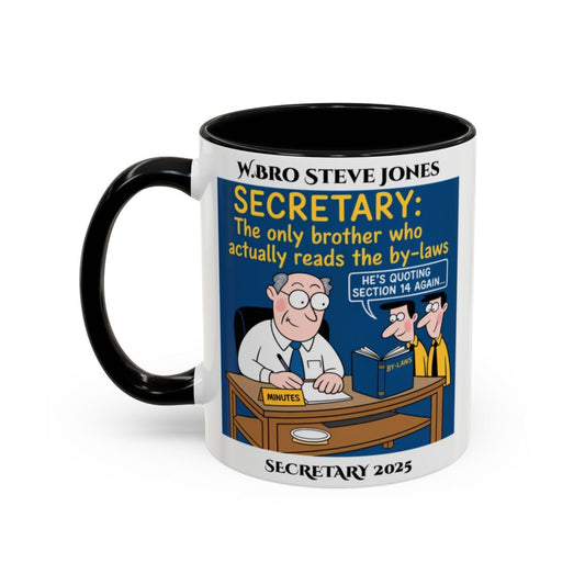 Premium Personalised Freemason Colour Rim Mug - Secretary Design - the only brother who actually reads the by - laws - Masonic Mugs