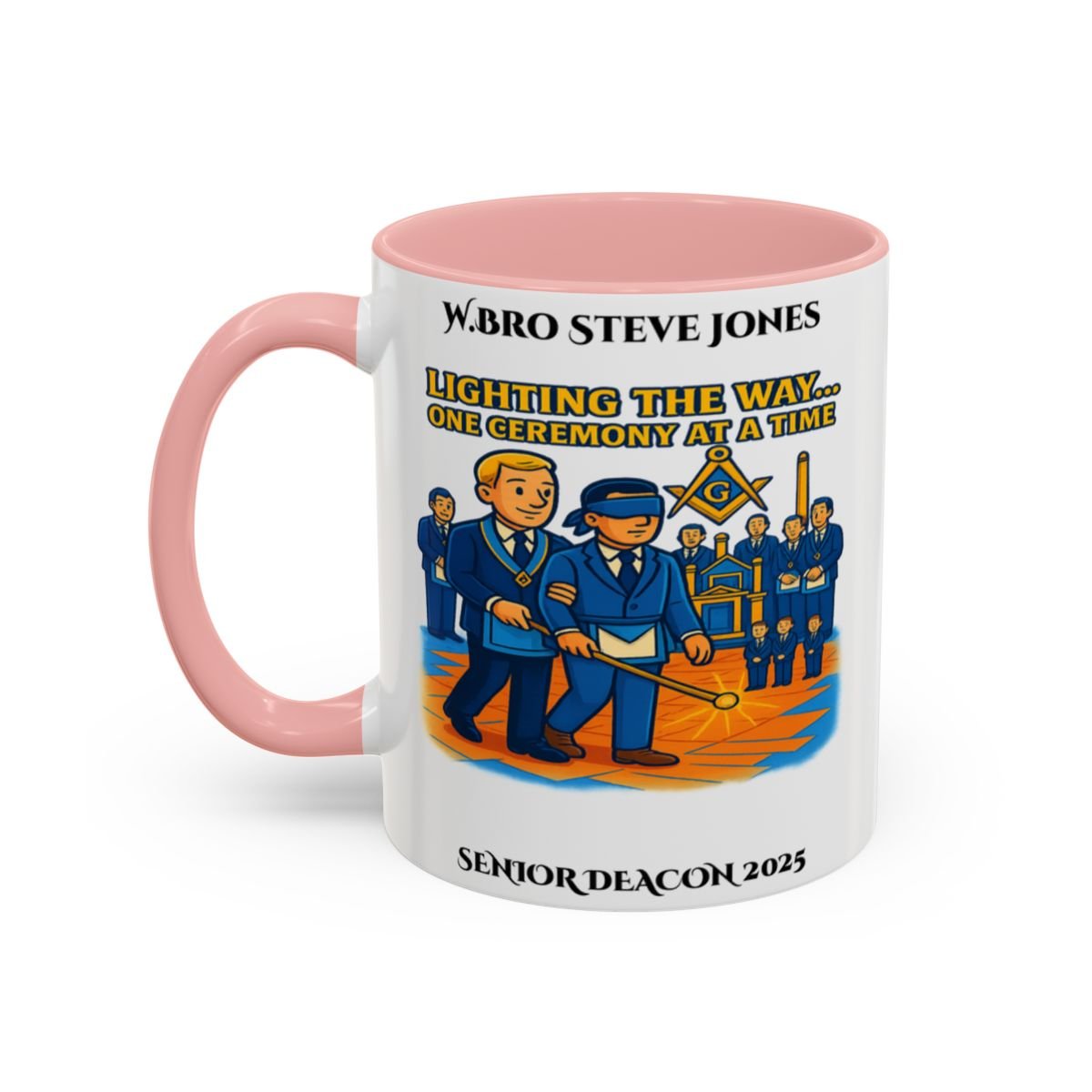 Premium Personalised Freemason Colour Rim Mug - Senior Deacon Design - Lighting the way one ceremony at a time - Masonic Mugs