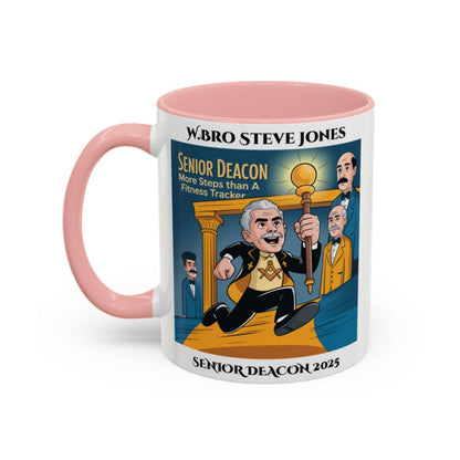 Premium Personalised Freemason Colour Rim Mug - Senior Deacon Design - More steps than a fitness tracker - Masonic Mugs