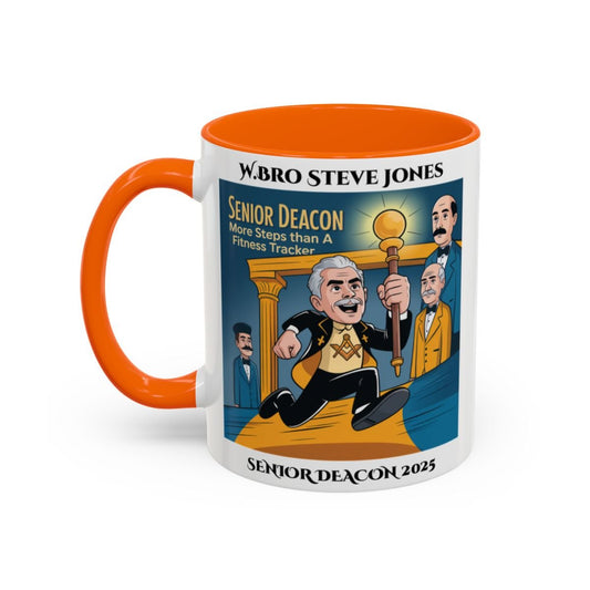 Premium Personalised Freemason Colour Rim Mug - Senior Deacon Design - More steps than a fitness tracker - Masonic Mugs