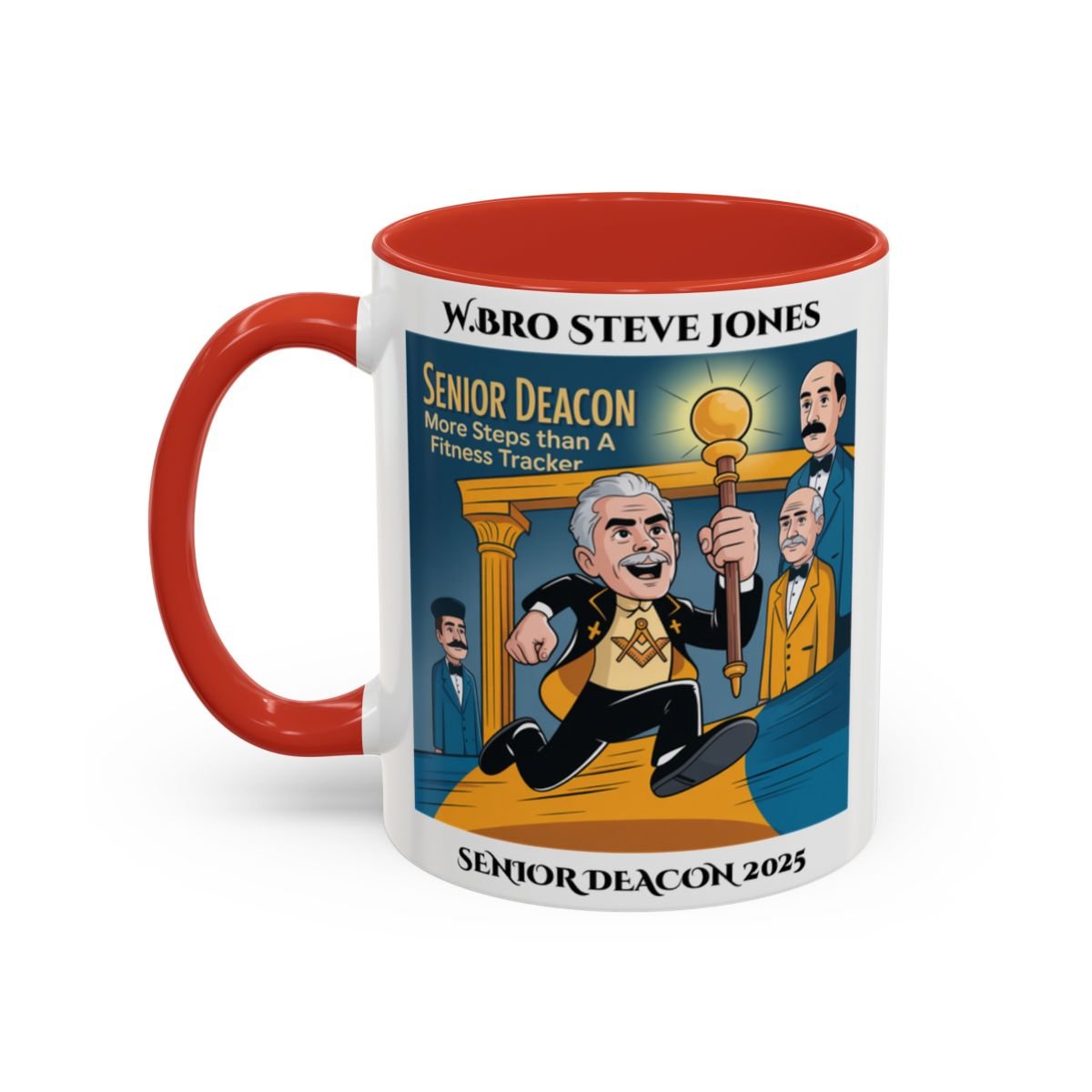 Premium Personalised Freemason Colour Rim Mug - Senior Deacon Design - More steps than a fitness tracker - Masonic Mugs