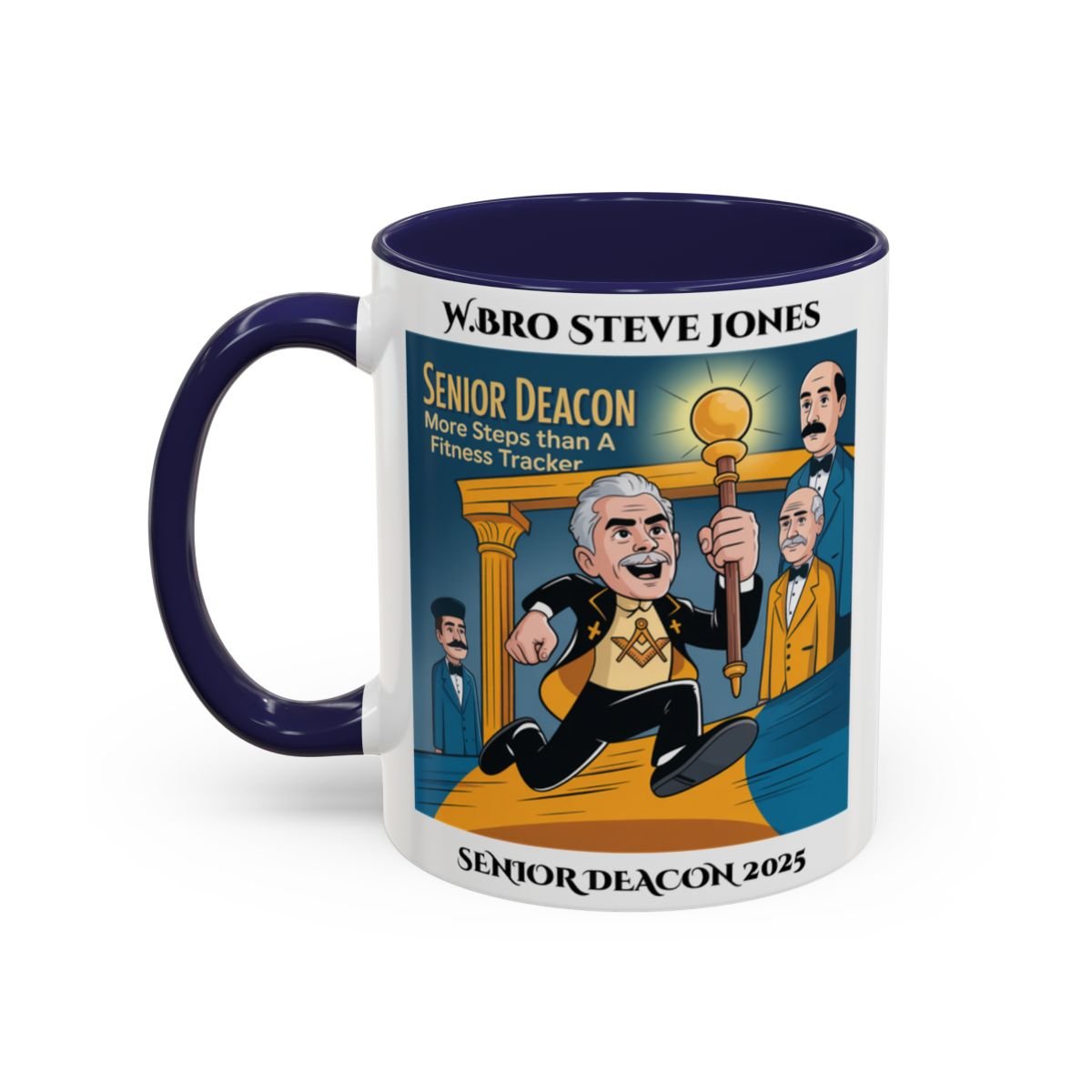Premium Personalised Freemason Colour Rim Mug - Senior Deacon Design - More steps than a fitness tracker - Masonic Mugs
