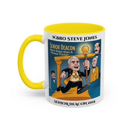 Premium Personalised Freemason Colour Rim Mug - Senior Deacon Design - More steps than a fitness tracker - Masonic Mugs