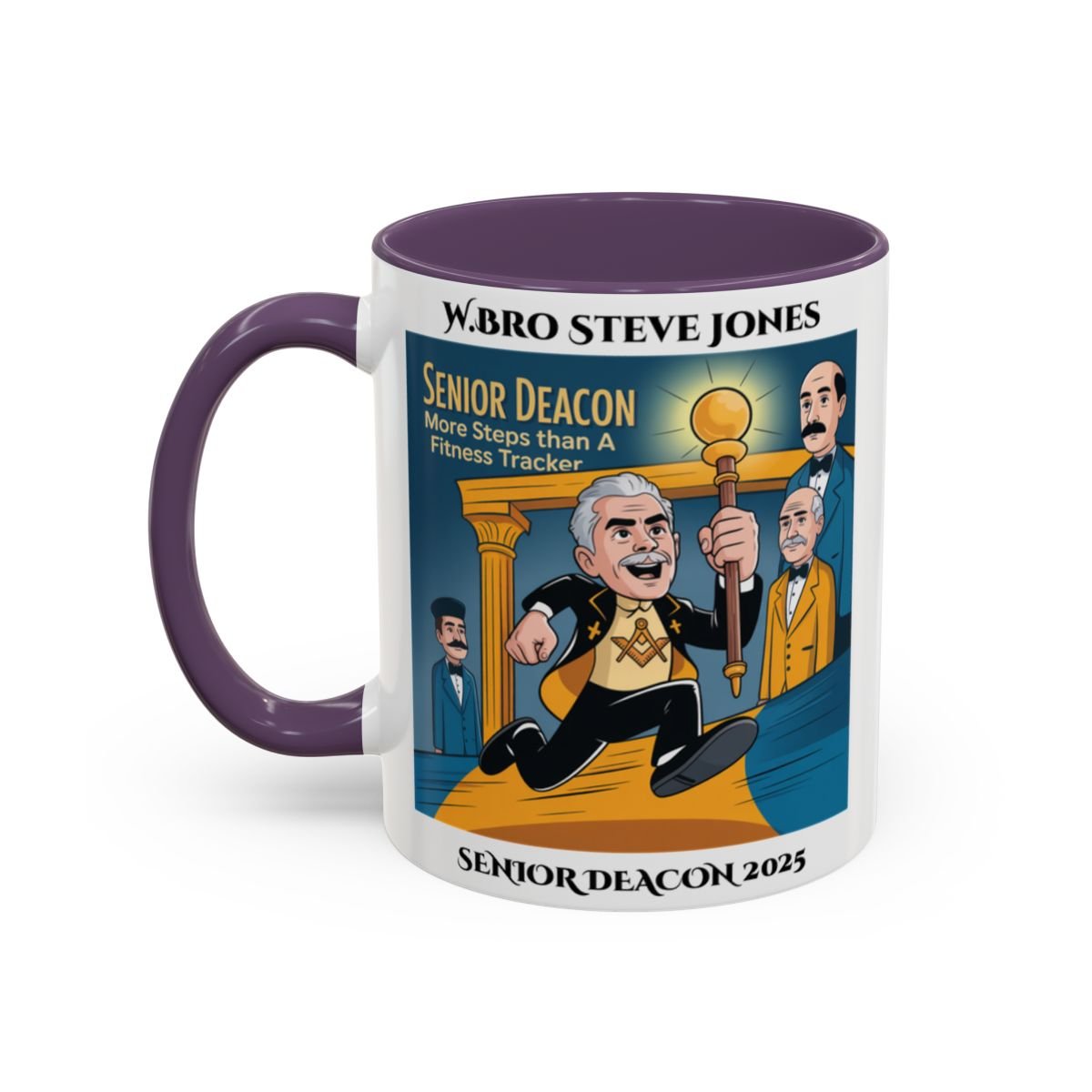 Premium Personalised Freemason Colour Rim Mug - Senior Deacon Design - More steps than a fitness tracker - Masonic Mugs