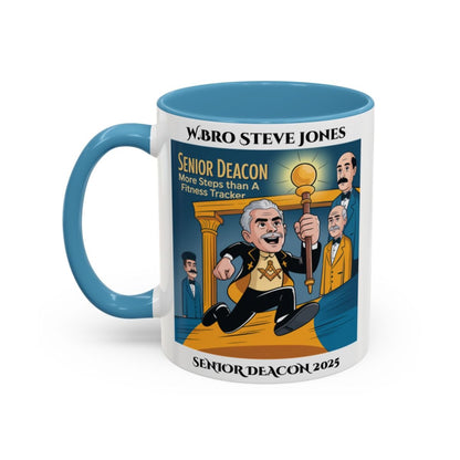 Premium Personalised Freemason Colour Rim Mug - Senior Deacon Design - More steps than a fitness tracker - Masonic Mugs