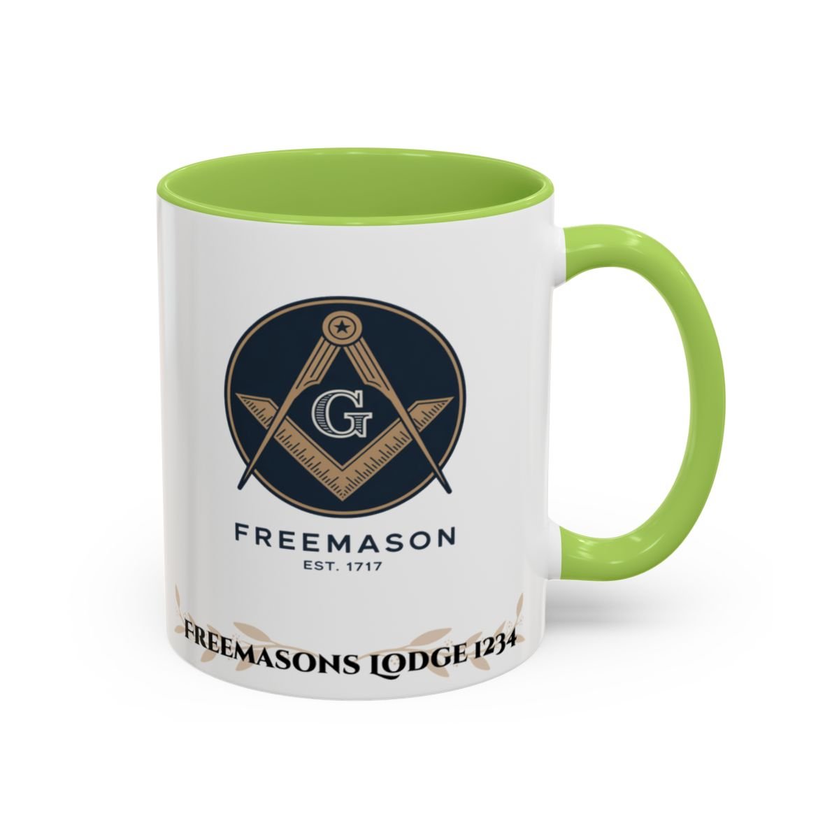 Premium Personalised Freemason Colour Rim Mug - Senior Deacon Design - Square and Compass and Sun, - Masonic Mugs