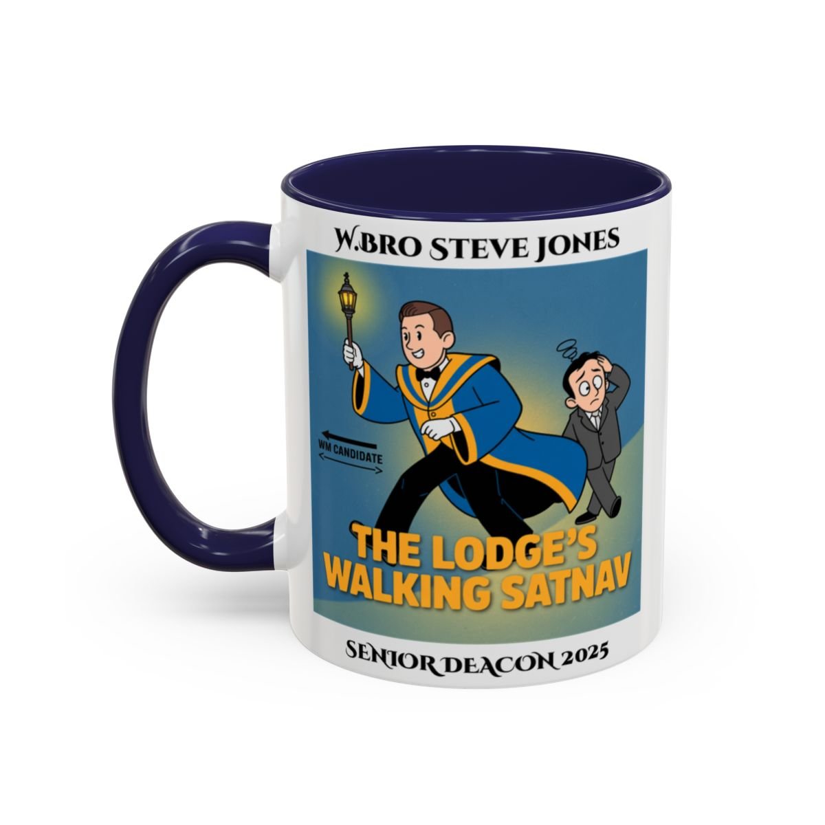 Premium Personalised Freemason Colour Rim Mug - Senior Deacon Design - The lodges walking satnav - Masonic Mugs