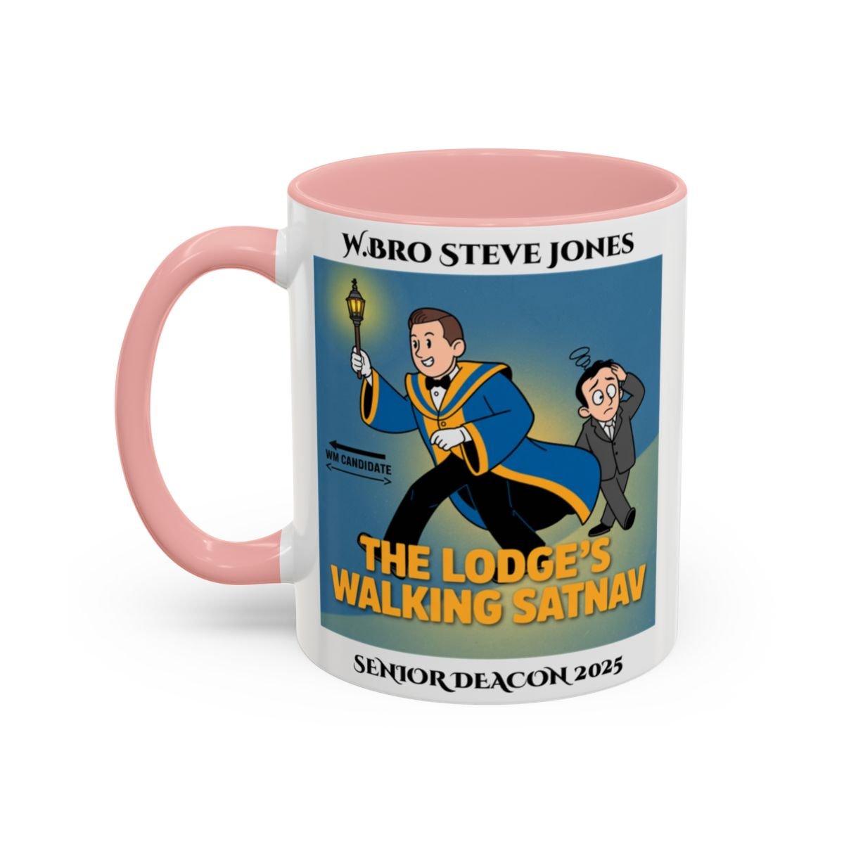 Premium Personalised Freemason Colour Rim Mug - Senior Deacon Design - The lodges walking satnav - Masonic Mugs