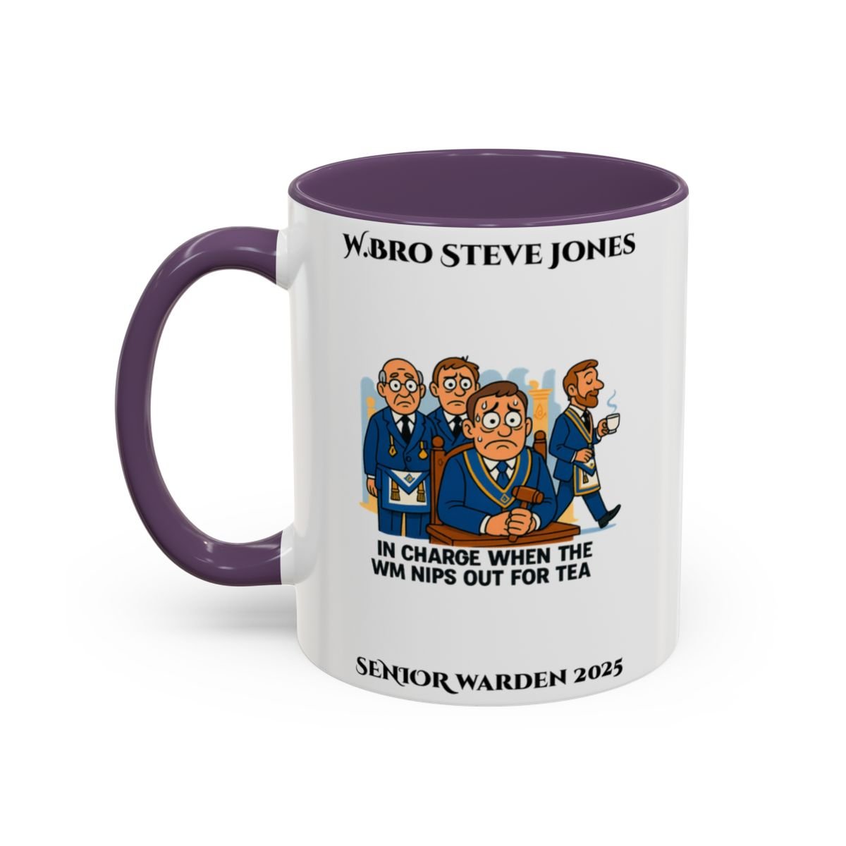 Premium Personalised Freemason Colour Rim Mug - Senior Warden Design - In Charge when the WM pops out for tea - Masonic Mugs