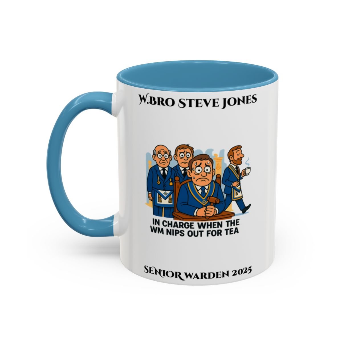 Premium Personalised Freemason Colour Rim Mug - Senior Warden Design - In Charge when the WM pops out for tea - Masonic Mugs