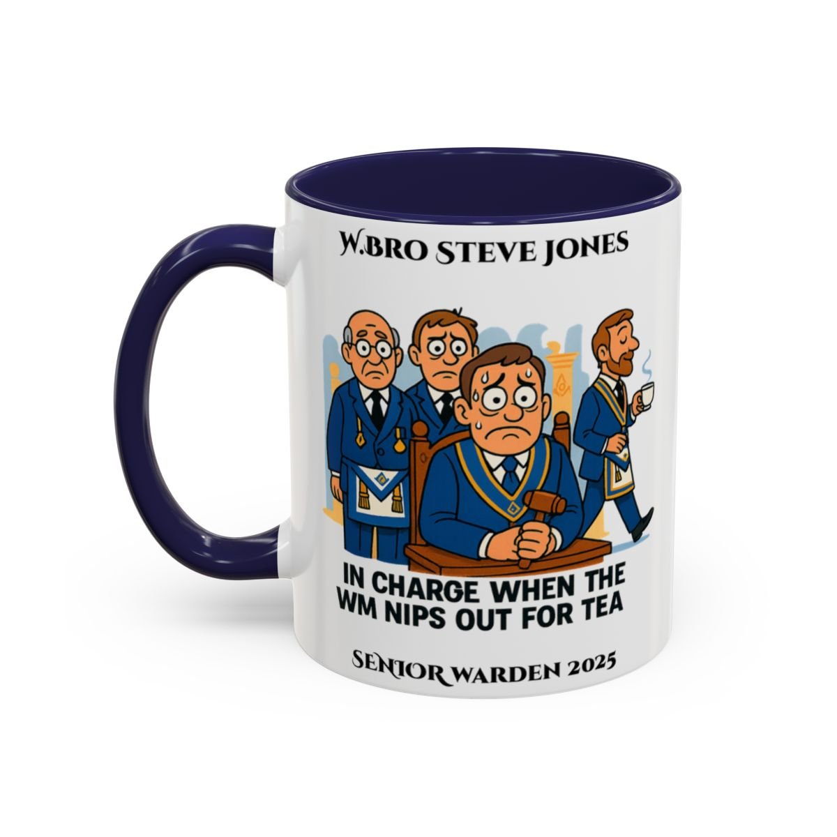 Premium Personalised Freemason Colour Rim Mug - Senior Warden Design - In Charge when the WM pops out for tea - Masonic Mugs