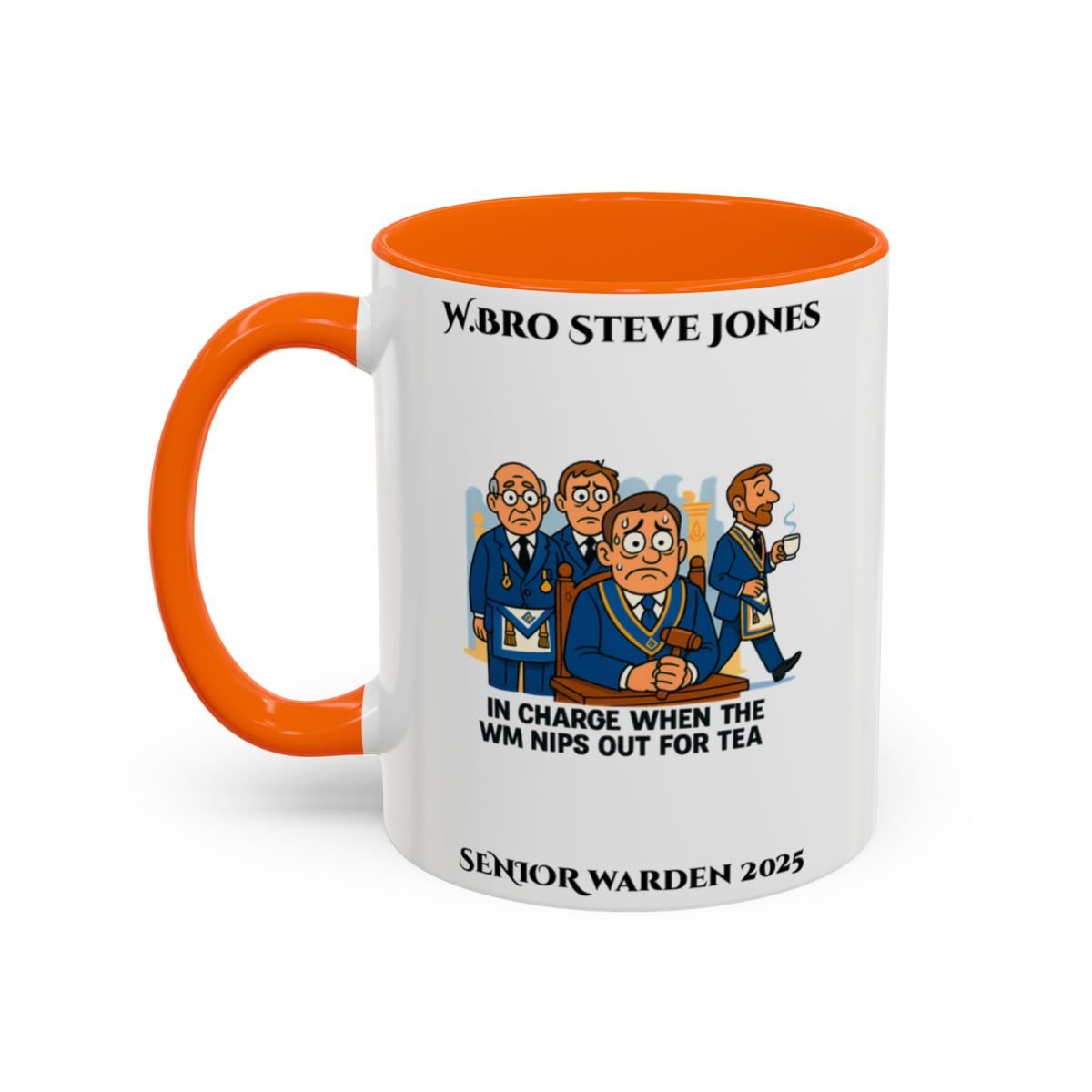 Premium Personalised Freemason Colour Rim Mug - Senior Warden Design - In Charge when the WM pops out for tea - Masonic Mugs