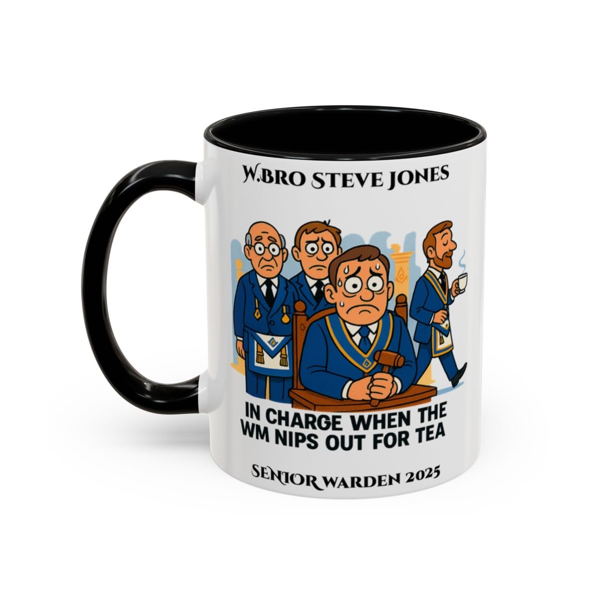 Premium Personalised Freemason Colour Rim Mug - Senior Warden Design - In Charge when the WM pops out for tea - Masonic Mugs