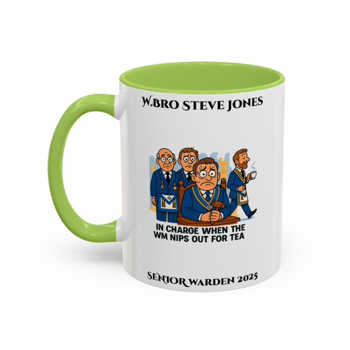 Premium Personalised Freemason Colour Rim Mug - Senior Warden Design - In Charge when the WM pops out for tea - Masonic Mugs