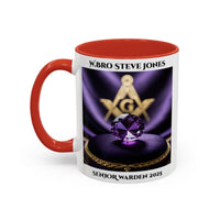 Premium Personalised Freemason Colour Rim Mug - Senior Warden Design - Jewel - Masonic Mugs