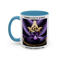 Premium Personalised Freemason Colour Rim Mug - Senior Warden Design - Jewel - Masonic Mugs