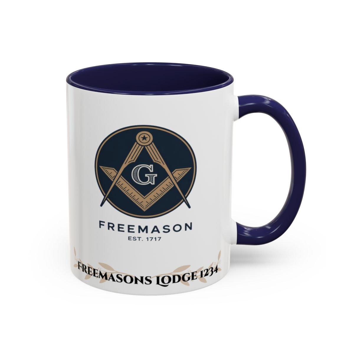Premium Personalised Freemason Colour Rim Mug - Senior Warden Design - Jewel - Masonic Mugs
