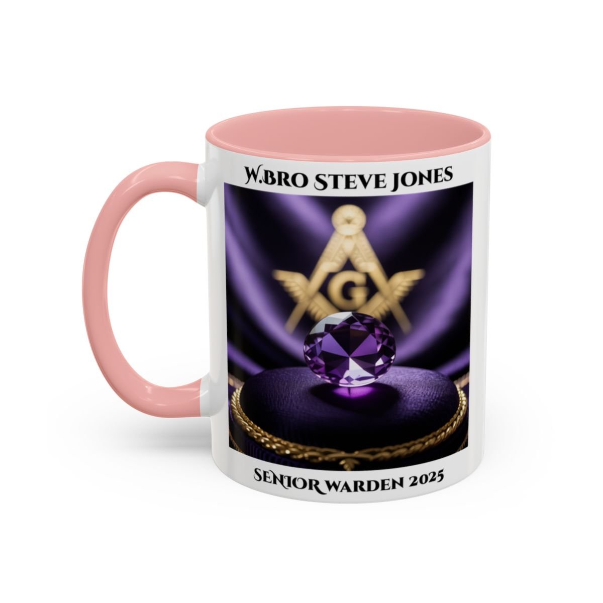 Premium Personalised Freemason Colour Rim Mug - Senior Warden Design - Jewel - Masonic Mugs