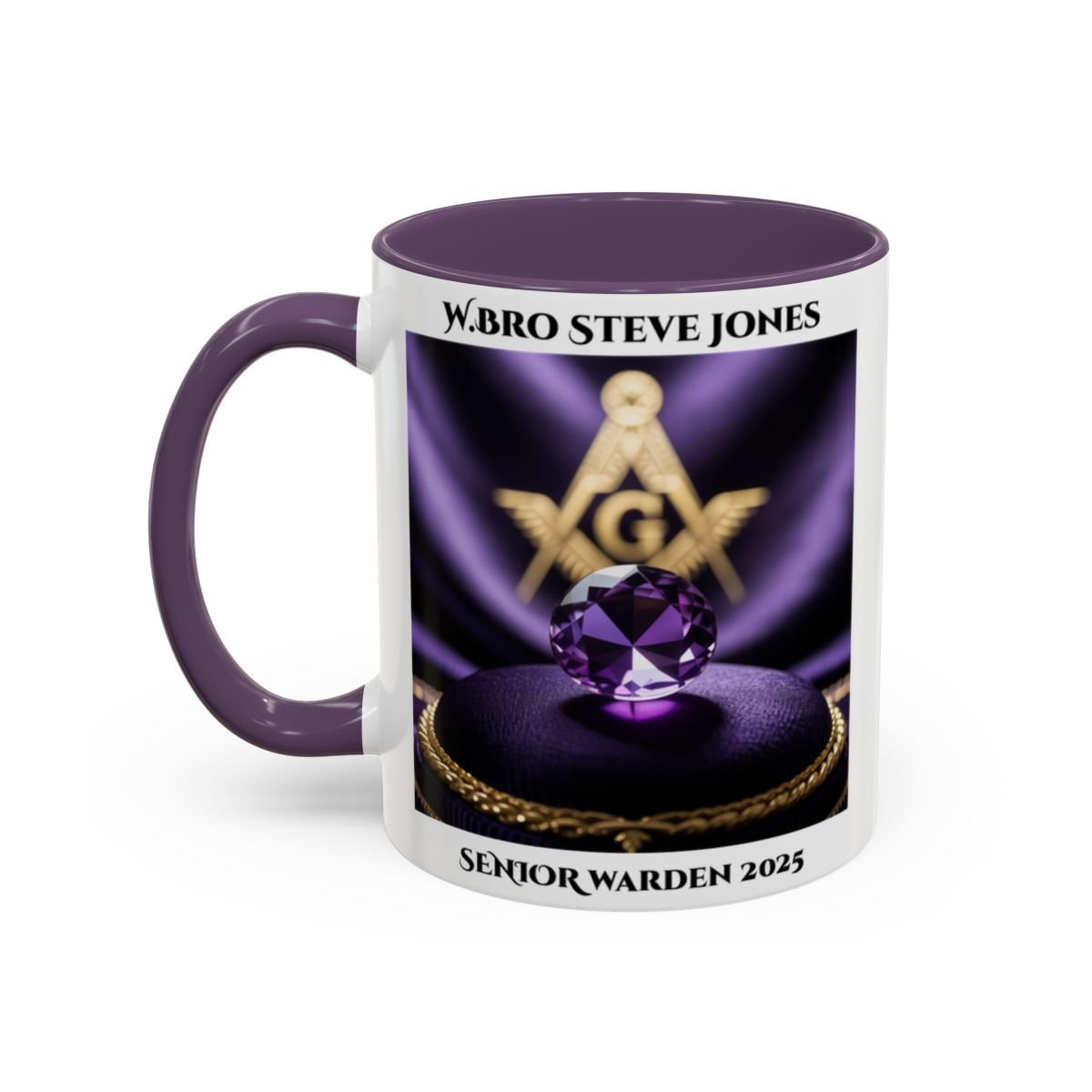 Premium Personalised Freemason Colour Rim Mug - Senior Warden Design - Jewel - Masonic Mugs
