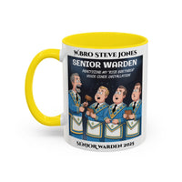 Premium Personalised Freemason Colour Rim Mug - Senior Warden Design - Practising my rise brethren voice - Masonic Mugs