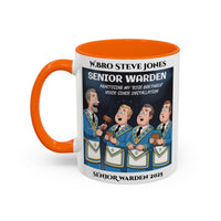 Premium Personalised Freemason Colour Rim Mug - Senior Warden Design - Practising my rise brethren voice - Masonic Mugs