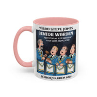 Premium Personalised Freemason Colour Rim Mug - Senior Warden Design - Practising my rise brethren voice - Masonic Mugs
