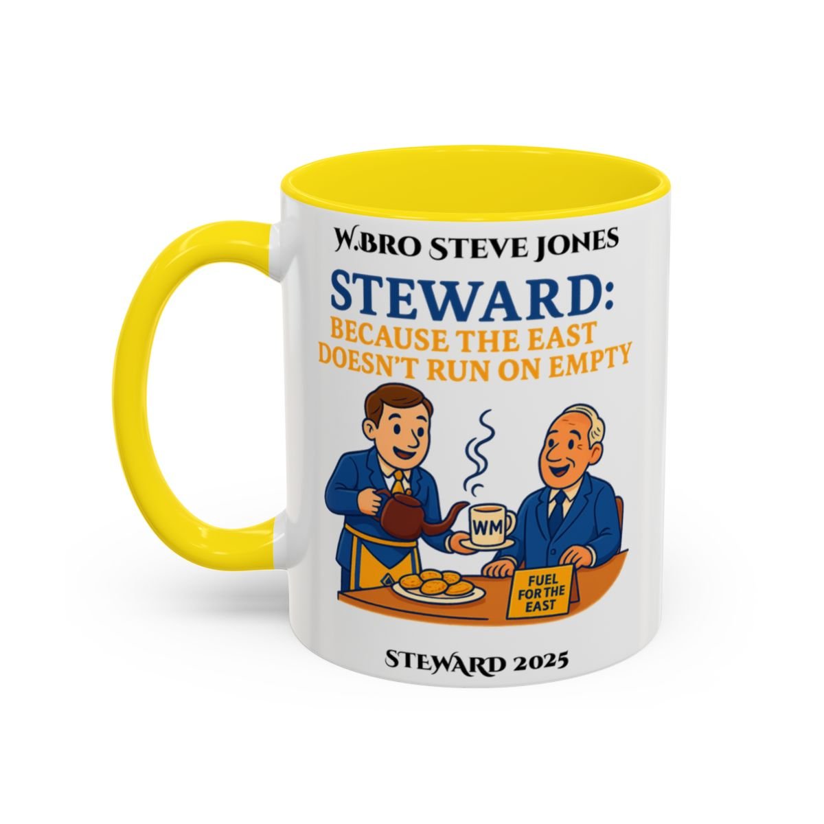 Premium Personalised Freemason Colour Rim Mug - Steward Design - Because the East Doesn't run on empty - Masonic Mugs