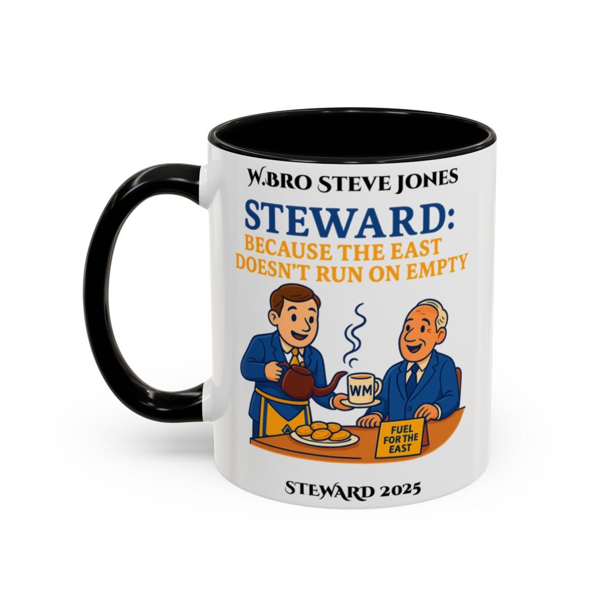Premium Personalised Freemason Colour Rim Mug - Steward Design - Because the East Doesn't run on empty - Masonic Mugs