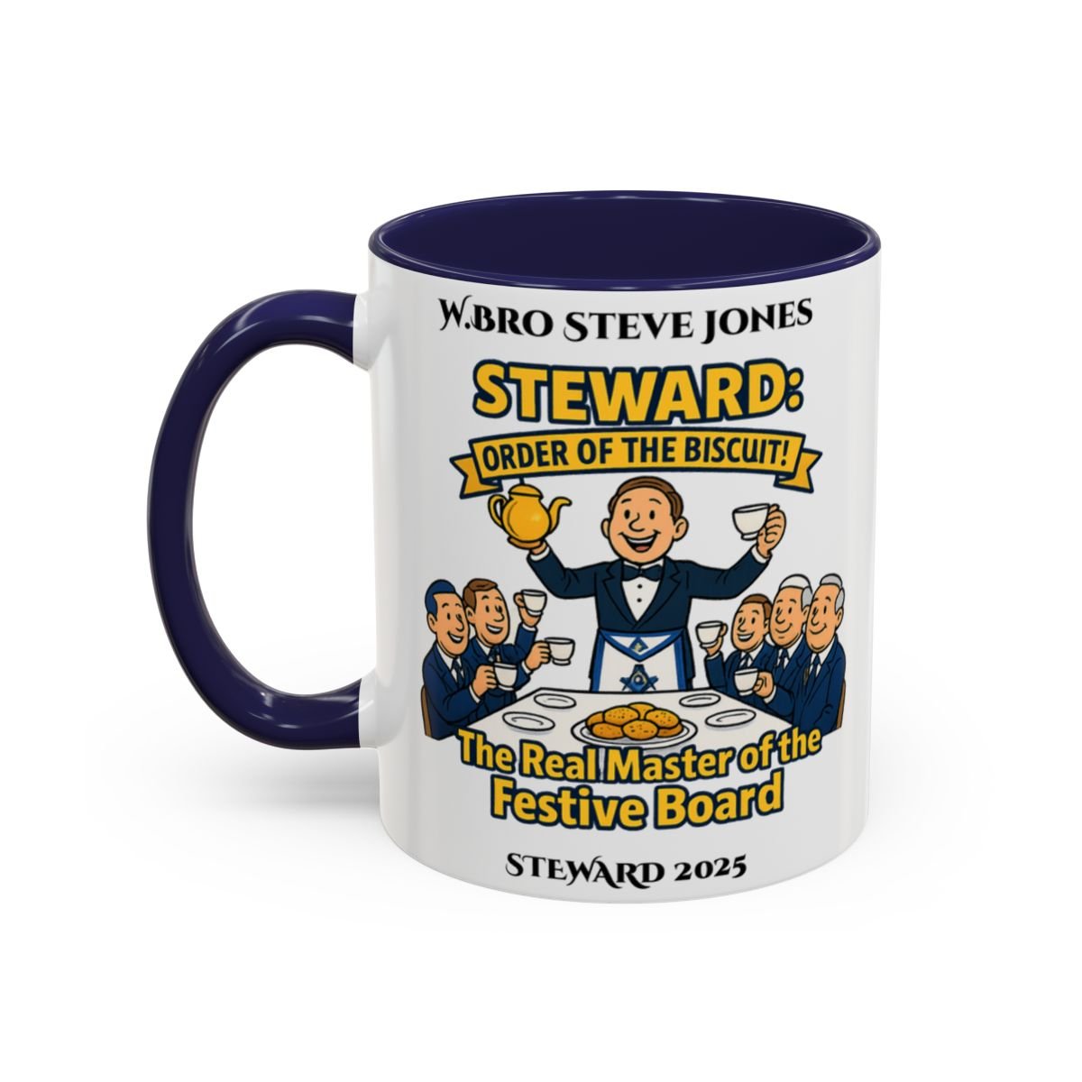 Premium Personalised Freemason Colour Rim Mug - Steward Design - the real master of the festive board - Masonic Mugs
