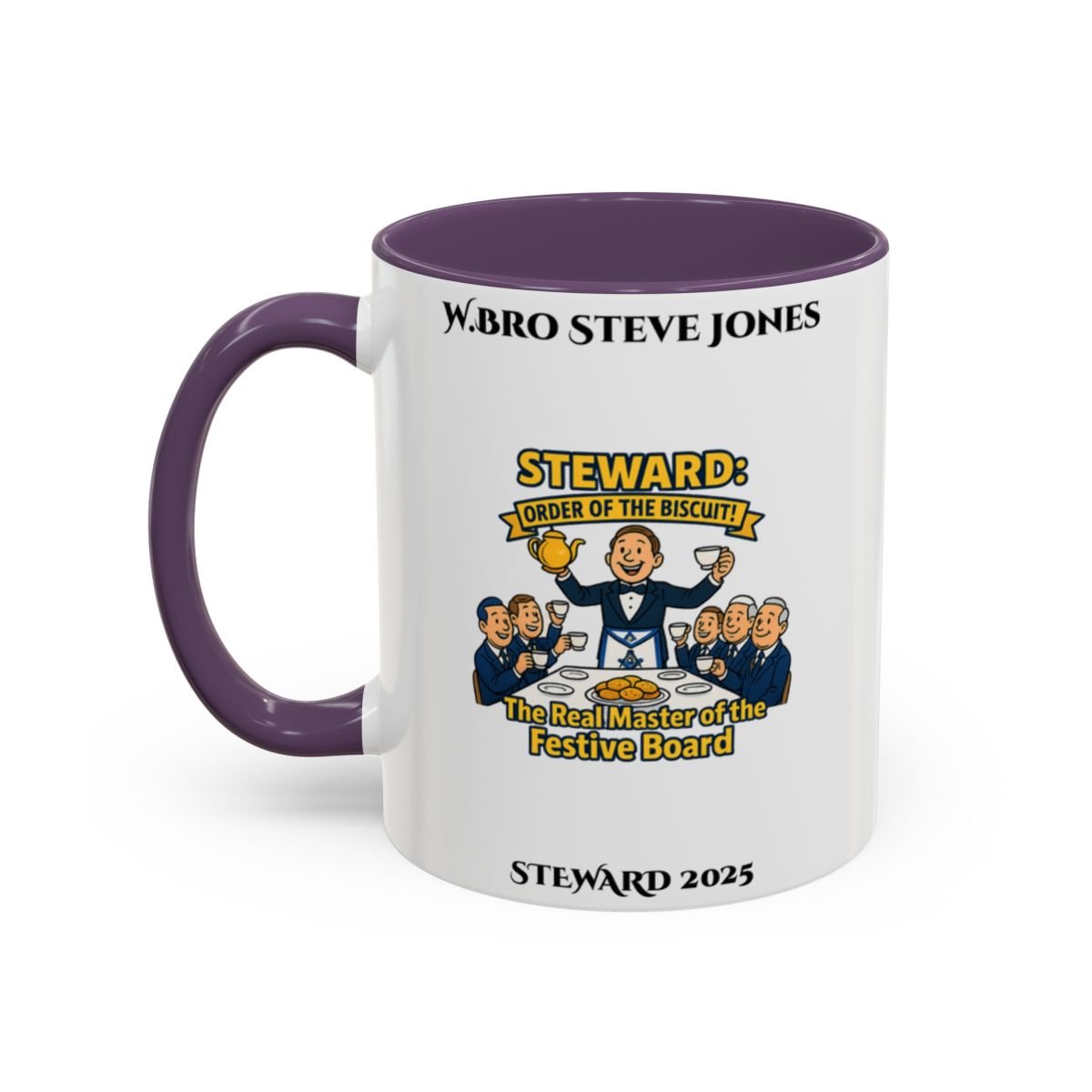 Premium Personalised Freemason Colour Rim Mug - Steward Design - the real master of the festive board - Masonic Mugs