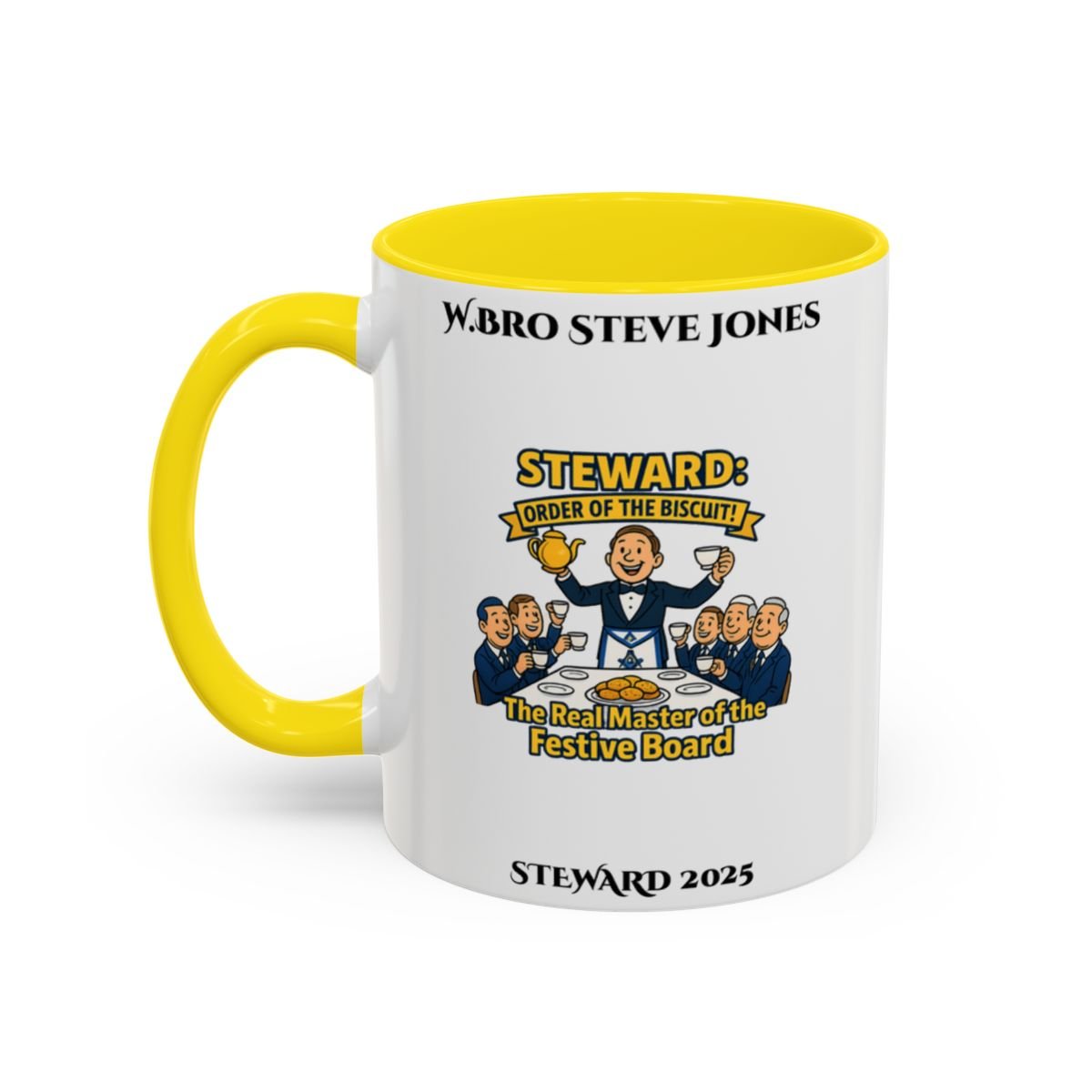 Premium Personalised Freemason Colour Rim Mug - Steward Design - the real master of the festive board - Masonic Mugs