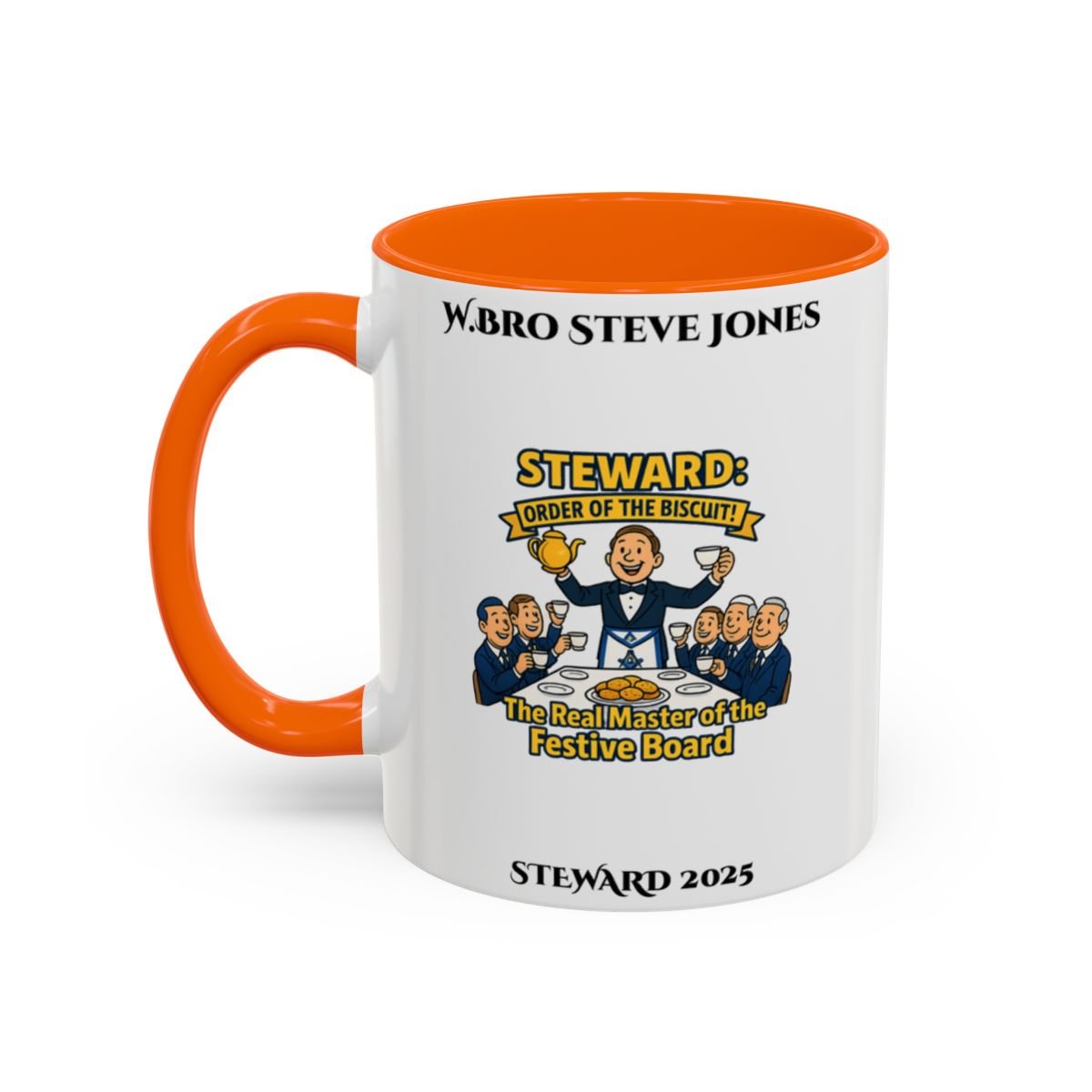 Premium Personalised Freemason Colour Rim Mug - Steward Design - the real master of the festive board - Masonic Mugs