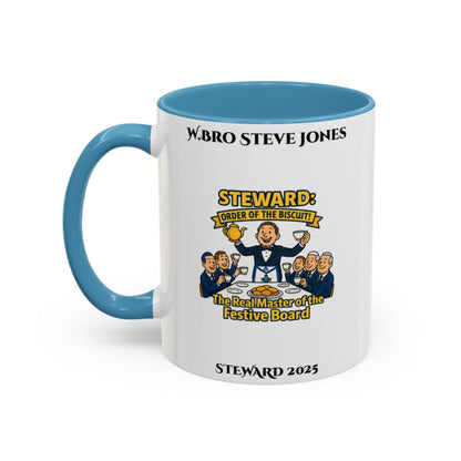 Premium Personalised Freemason Colour Rim Mug - Steward Design - the real master of the festive board - Masonic Mugs