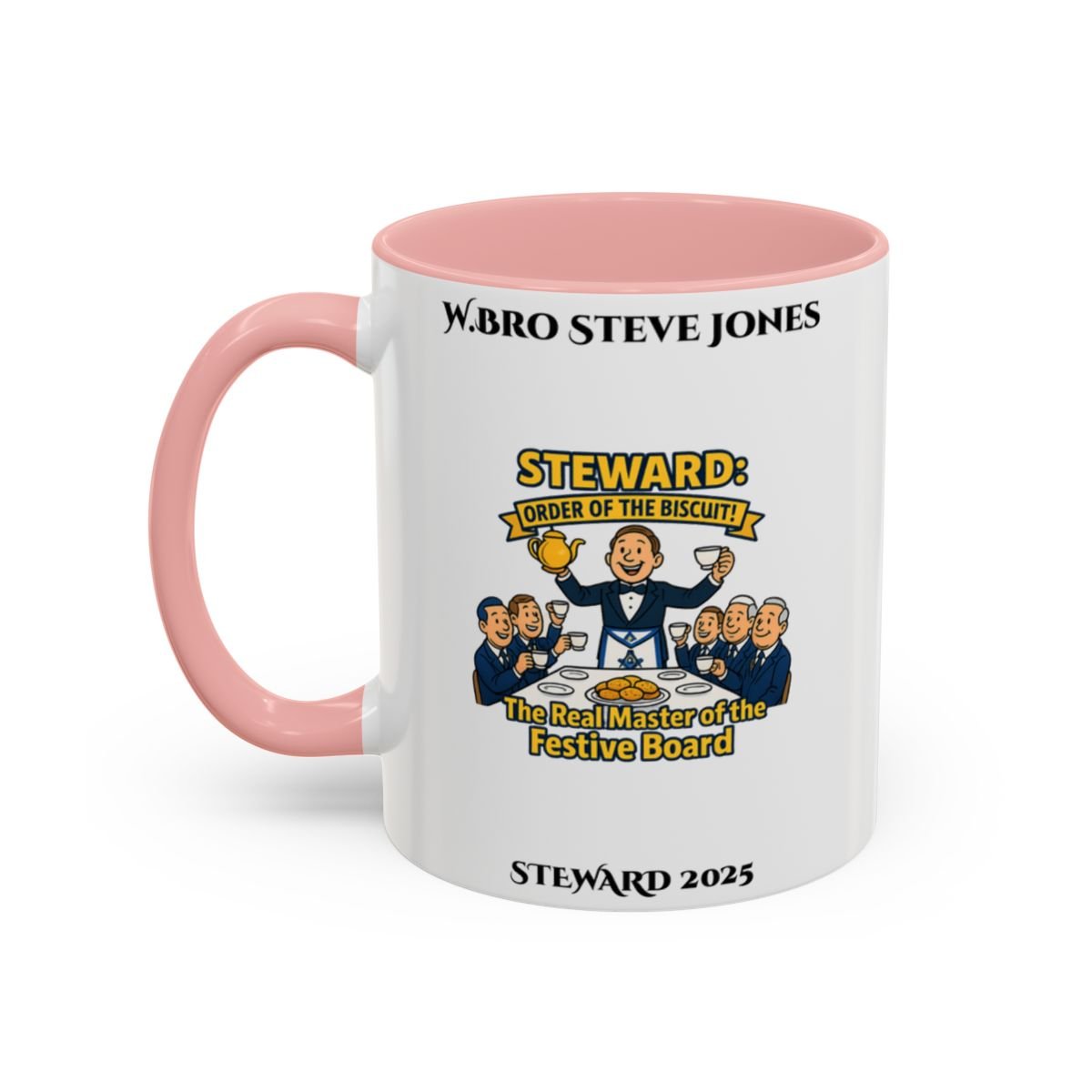 Premium Personalised Freemason Colour Rim Mug - Steward Design - the real master of the festive board - Masonic Mugs