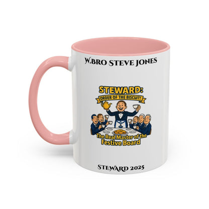 Premium Personalised Freemason Colour Rim Mug - Steward Design - the real master of the festive board - Masonic Mugs
