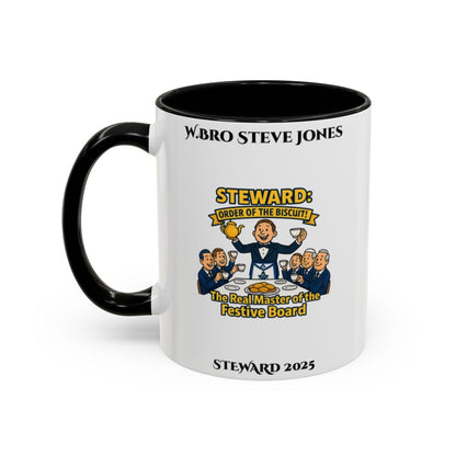 Premium Personalised Freemason Colour Rim Mug - Steward Design - the real master of the festive board - Masonic Mugs